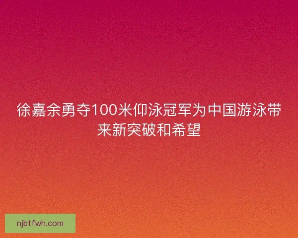 徐嘉余勇夺100米仰泳冠军为中国游泳带来新突破和希望